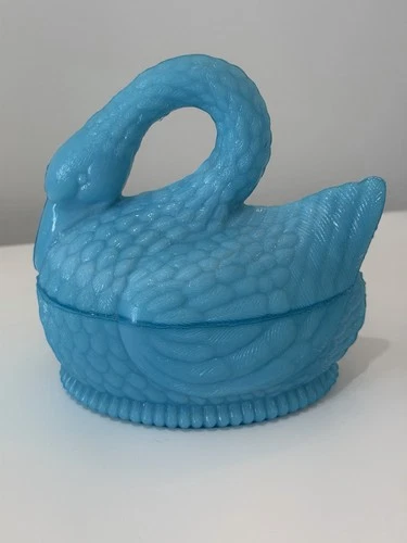 Vintage  Blue Swan Milk Glass Trinket Dish~Candy Dish Opaque