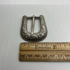 Silver Belt Buckle With Floral Design Western Style Used