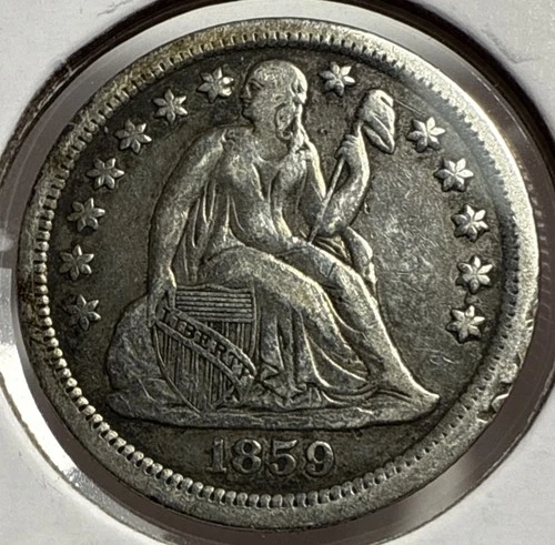 1859 Seated Liberty Dime Silver 10C Coin - XF Detail