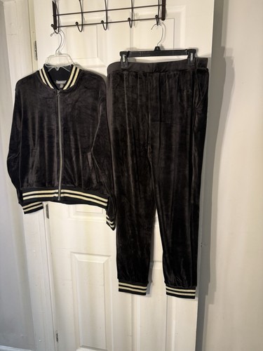Set pantaloni giacca bomber Kate & Mallory XL nero velluto tuta righe oro - Foto 2 di 5