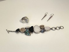 Sterling Silver 925 Mother Of Pearl Jewellery Set Bracelet Ring Earrings Ladies