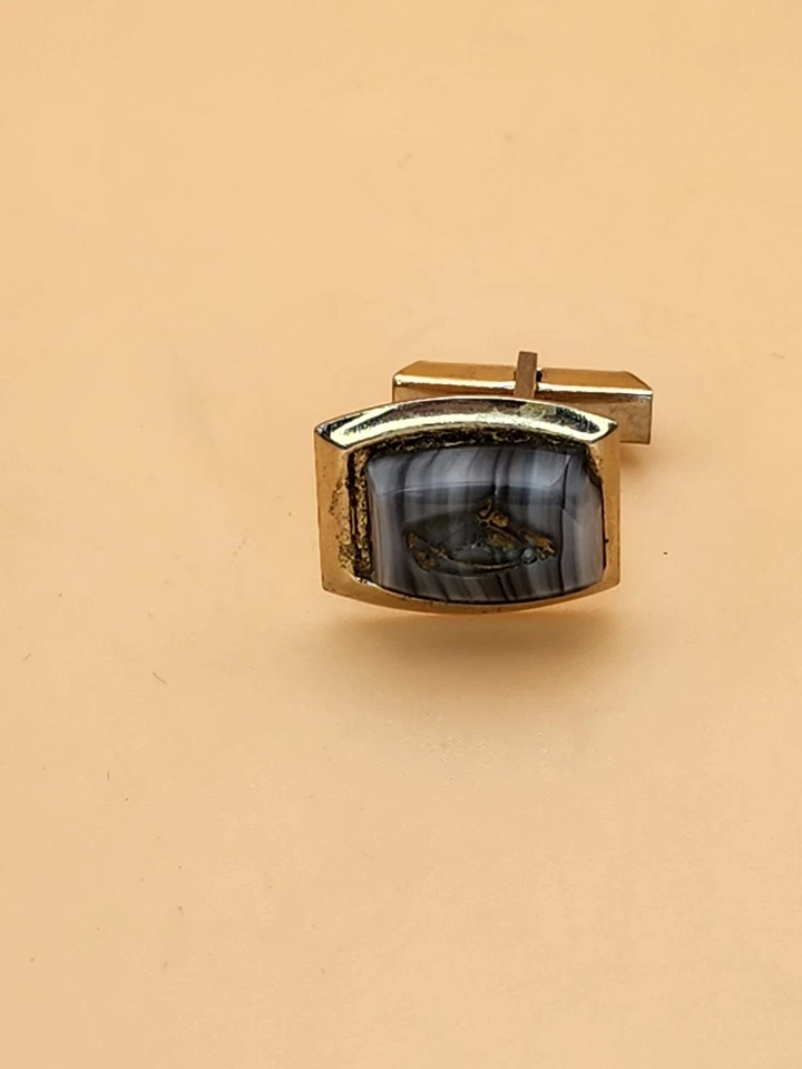 Juego de clip/barra y gemelos de corbata de placa de oro de 10 k de 74 años de antigüedad caballo arte ecuestre vidrio Foto 4 de 4