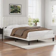 Twin Full Queen Size Bed Frame Upholstered Velvet Headboard Wooden Slat Support