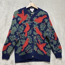 Vintage Orvis Cardinal Cardigan Cotton Sweater XL Winter Holiday Birds Christmas