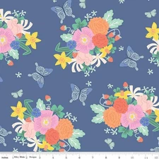 Chloe  Cotton Fabric Riley Blake Main Floral Blue  By the Yard
