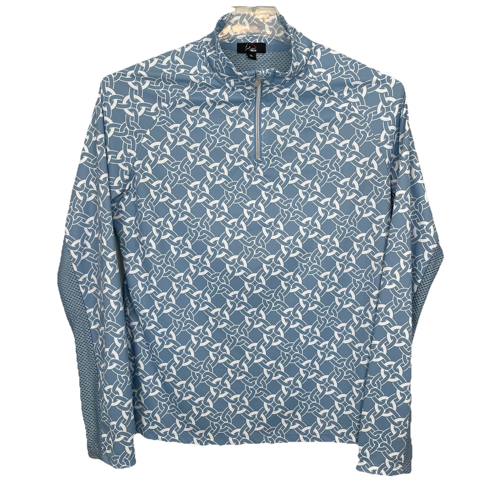 HKM Equestrian 1/4 Zip Top Damen XL hellblau geometrisches Netz belüftet Pferd Mädchen