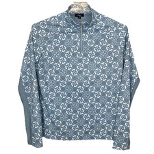 HKM Equestrian 1/4 Zip Top Women XL Light Blue Geometric Mesh Vented Horse Girl