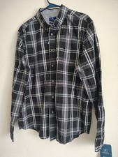 George Shirt, Men's L 42-44 , Grey Black Plaid Long Sleeve Button Up Classic Fit