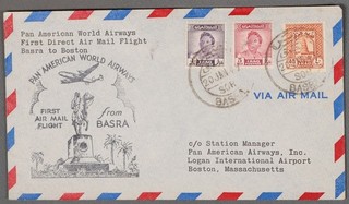 MayfairStamps Irak 1949 Basora a Boston MA Panamericano Primer Vuelo Cubierta cca_4