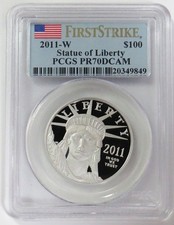 2011 W PLATINUM $100 AMERICAN EAGLE 1oz STATUE OF LIBERTY PCGS PR70 FIRST STRIKE 3695.00 per troy oz