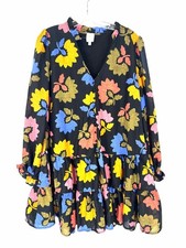 J. Marie Size XL Black/Multi Floral Tiered Dresses Dress