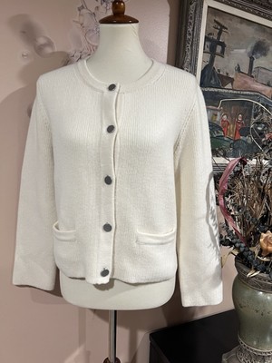 Theory Ivory Felted Wool Cashmere Knit Button Pockets Long Sleeve Cardigan L