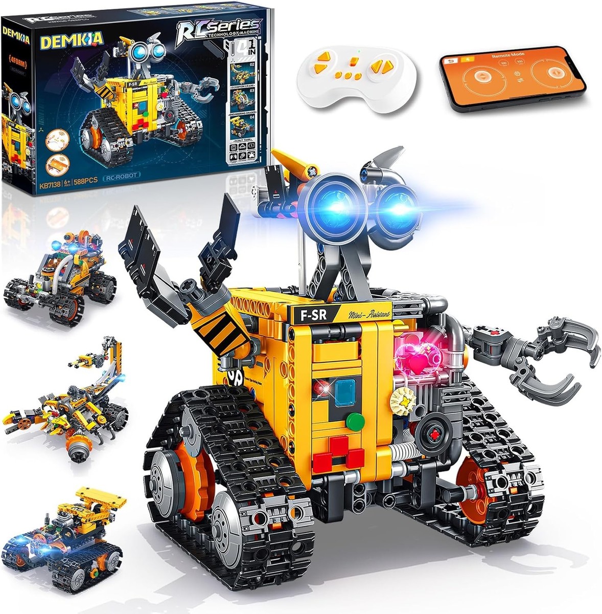 Robot Building Kit for Kids and Adults, 4-in-1 Rechargeable RC