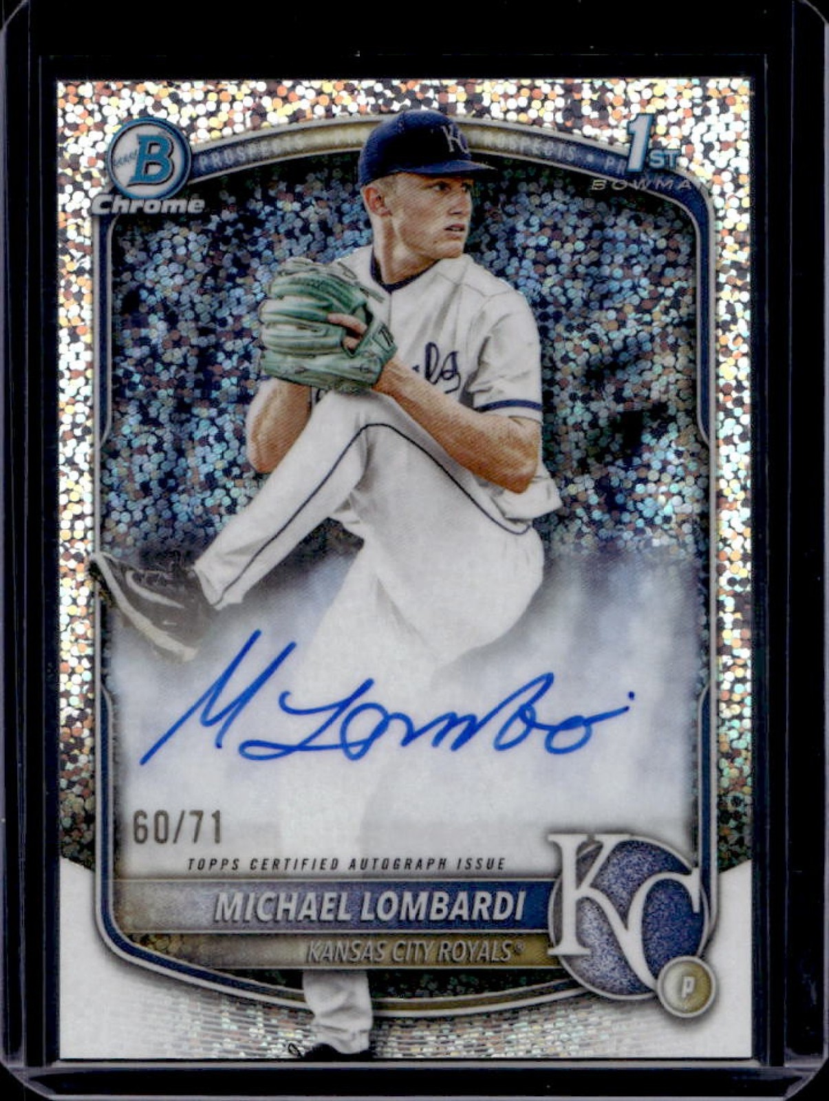 2025 Bowman Draft Michael Lombardi Chrome Auto Sparkle Refractor 1st #/71 Royals