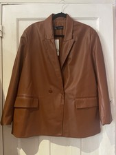 Zara Faux Leather Tan Blazer Size XL