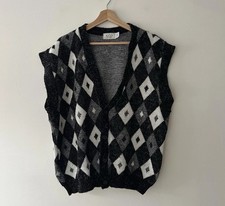 Vintage 90s Sears Argyle Knit Sweater Vest Mens Size Large Made In USA Button Up