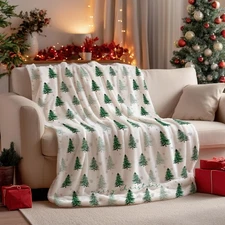 New Horaldaily Christmas Flannel Blanket Throw Pine Tree Green Soft Fuzzy Plush