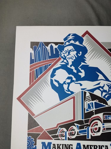 Signed Ron Rae "Making America Work" Art Print VTG Detroit Uncle Sam Trucking - Picture 5 of 12