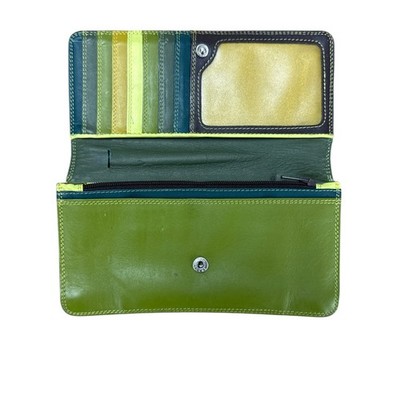 Mywalit Leather Continental Wallet Green Teal Dopamine Colorblock Bright Vintage