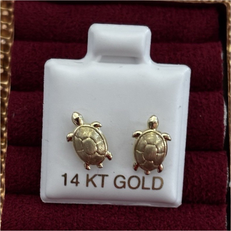 14k Yellow Gold Turtle Stud Earrings for Lobe, No Stone, 0 Gems