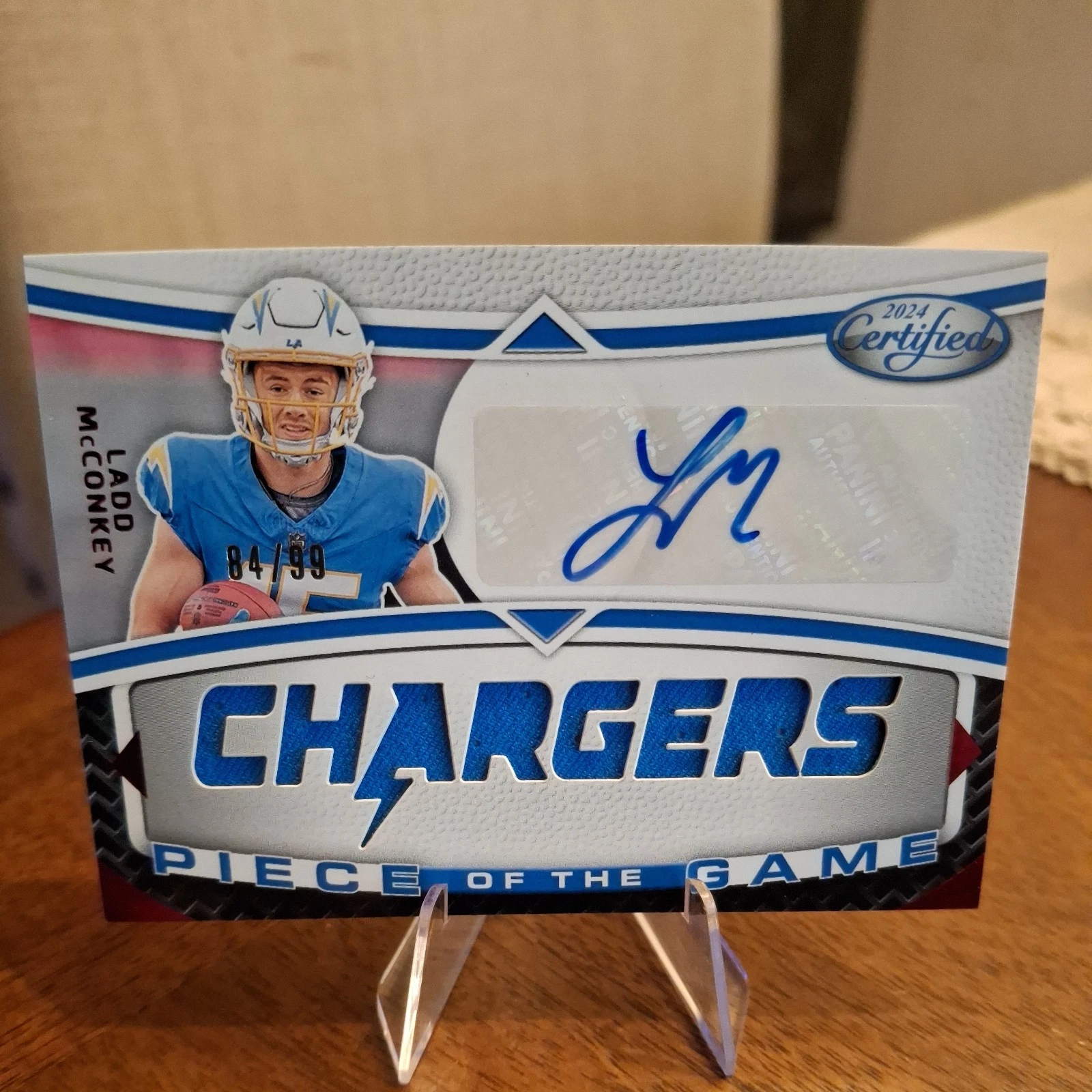 Ladd McConkey Panini Certified Piece of the Game Signature Relics #POTGSLM Red