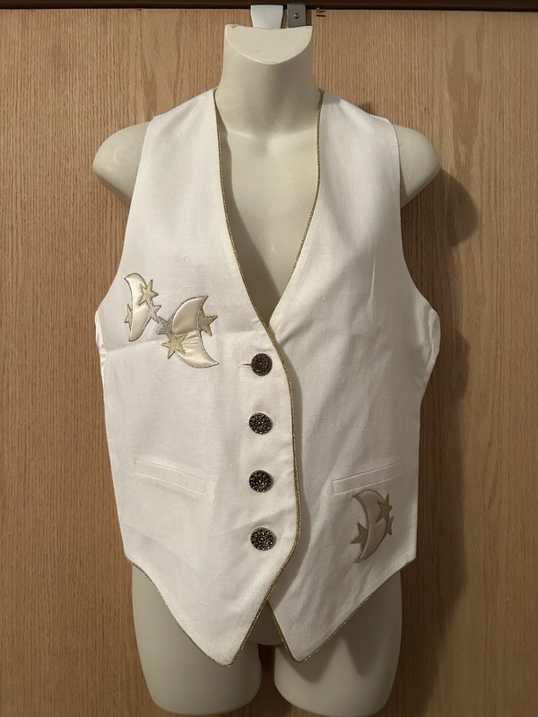 Vintage White On White Original White Star Moon Vest Size P Size XS