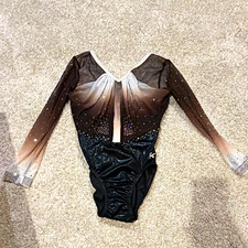 GK Elite Girls Gymnastics Long Sleeve Leotard Black Ombre Rhinestone