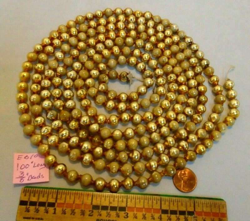 Christmas Garland Mercury Antique Gold 100" Long, 3/8" Beads EB10 VTG FREE SHIP