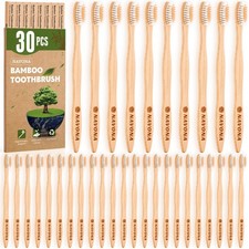 30 PCS Bamboo Toothbrushes Pack, BPA Free Medium Soft Bristles Toothbrushes for