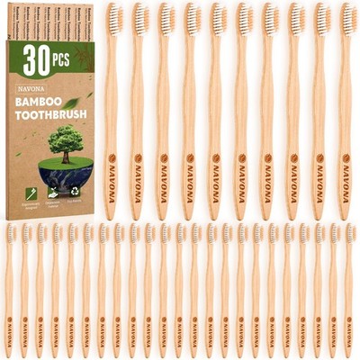 30 PCS Bamboo Toothbrushes Pack, BPA Free Medium Soft Bristles Toothbrushes for