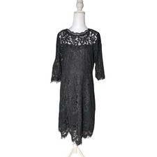 Black Small Lace Long Sleeve Sheer Neck V Back Straight Elegant Party LBD Dress