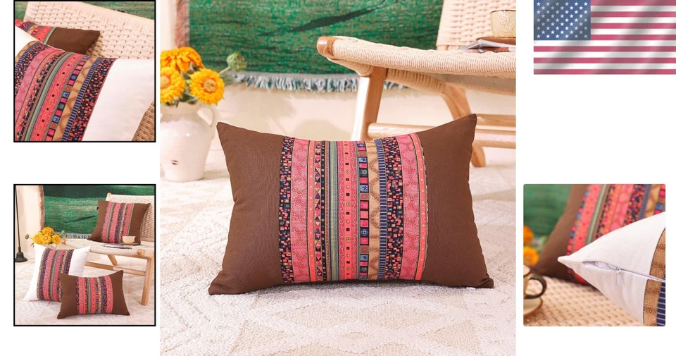 Chic Patchwork Farmhouse Pillowcases, 12" x 20", Eco-Friendly Design, Set of 2 - Image 2 of 4