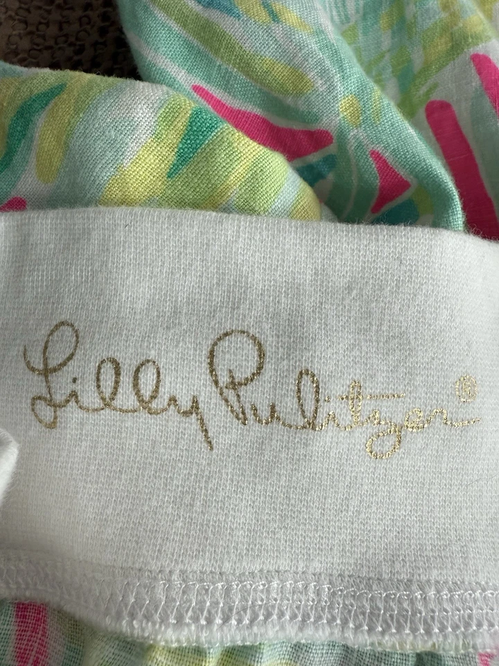 Pantalones Lilly Pulitzer Mujer XL Rosa Verde Pierna Ancha Lino Pull On Preppy Foto 4 de 4