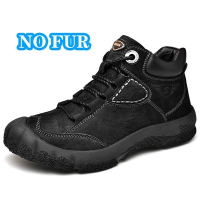 Genuine Leather Men's Ankle Boots Hand-Sewn High-Top Hiking Boots Treking Botas 