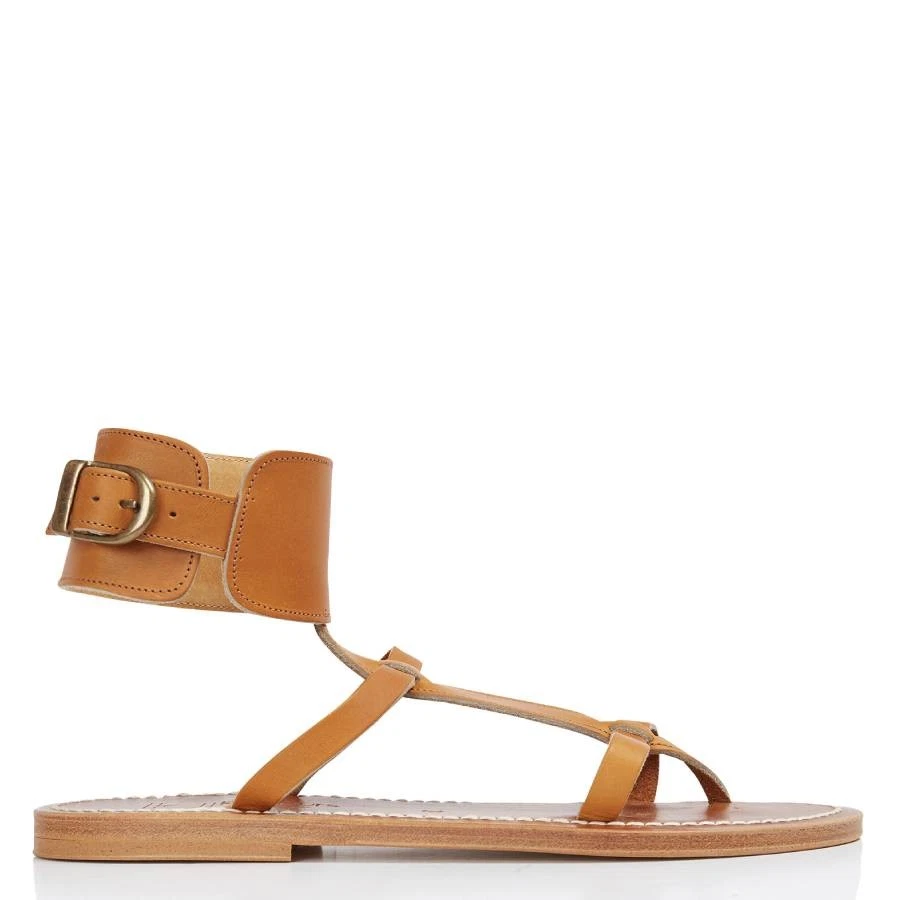 K Jacques Ladies Brown Caravelle Flat Leather Sandals