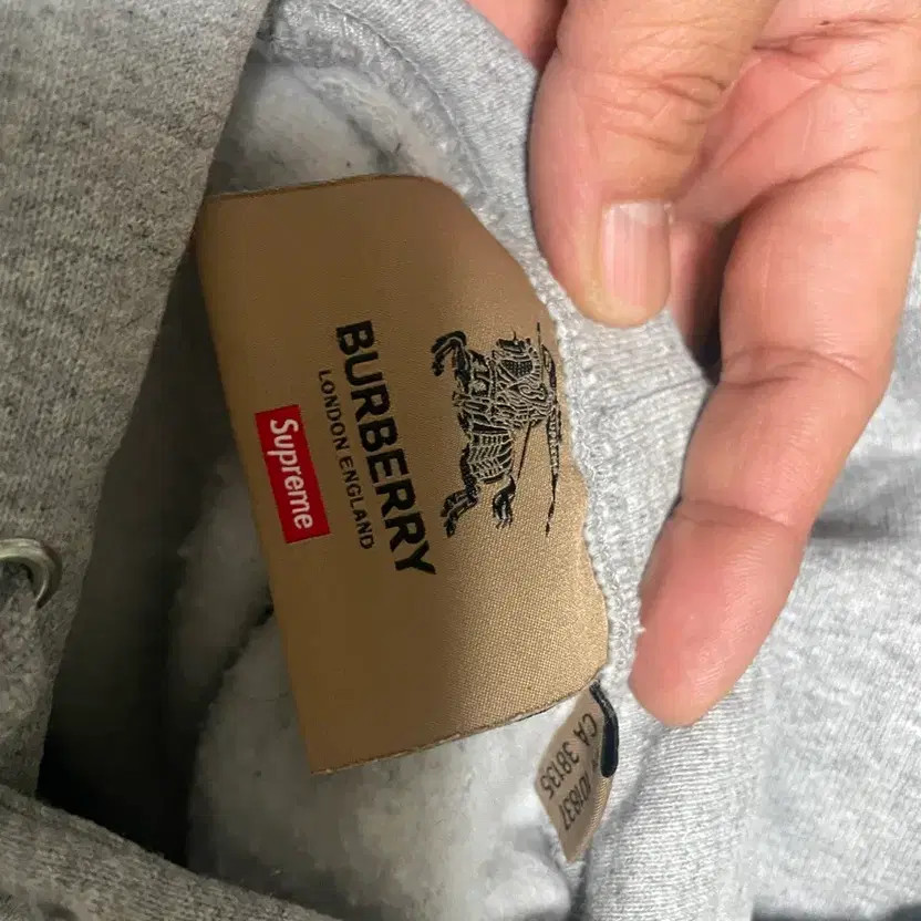 Supreme Burberry Hoodie, 22SS, Grey, Large Size thumbnail 5