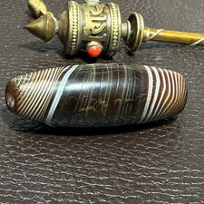 Natural Stripe Old Agate Talisman Ancient Tibetan DZI Beads Amulet 42×15mm #2459