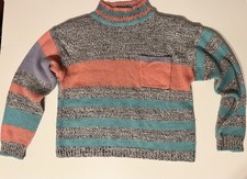 Gitano Sweater Vintage 80s M Stripe Aqua Tweed Salmon Pink