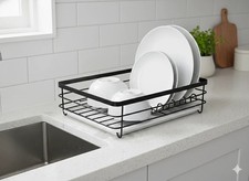Black Dish Drying Rack with Drain Board Small Kitchen Counter Organizer 33x25cm