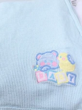 Vintage Cuddle Time baby blanket thermal blue green bear duck blocks WPL 3708