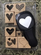 Stampin up! “I Hearts” Wood stamp Set of 8 + Heart Punch