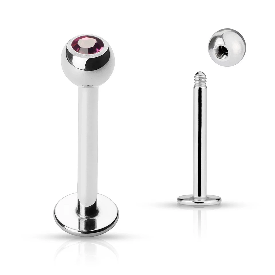 8 Pc CZ Gem Surgical Steel Helix Tragus Lip Piercing Labret Monroe Stud Ring 16g - Image 2 of 4