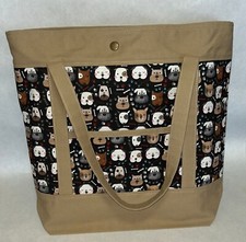 Dog Lover Canvas Tote Bag - Fully Lined with Inside and Outside Pockets and Snap