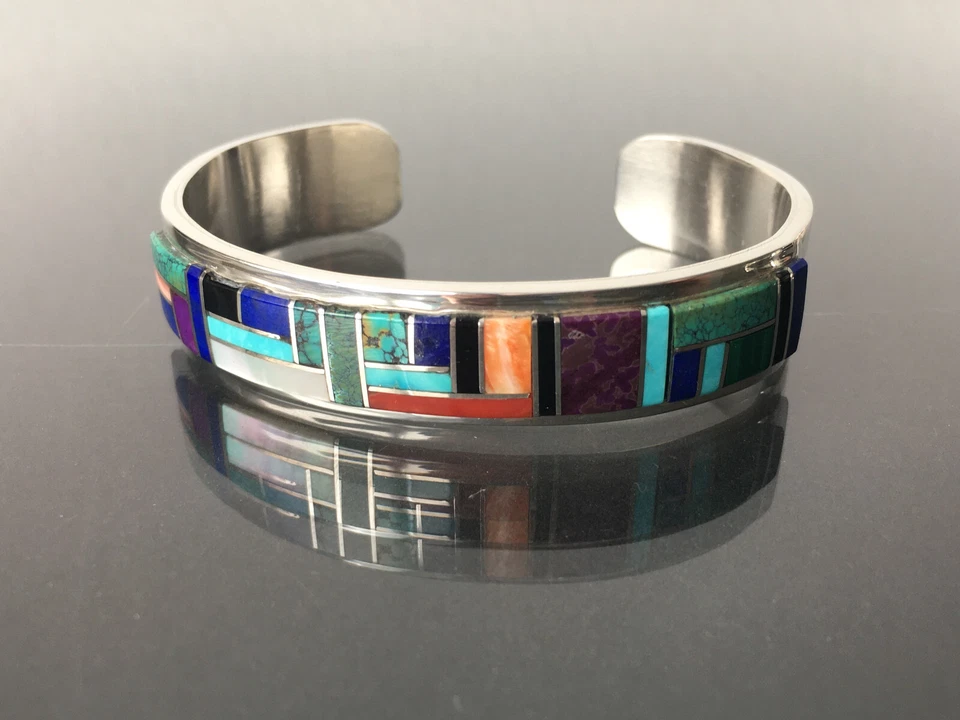 Chester Benally Navajo Indianer Mexico - Armreif mit Edelstein Inlay Silber 925