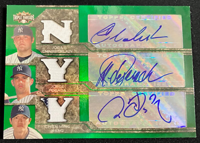 CHIEN-MING WANG JORGE POSADA YANKEES 2008 TOPPS TRIPLE THREADS AUTO JERSEY /18