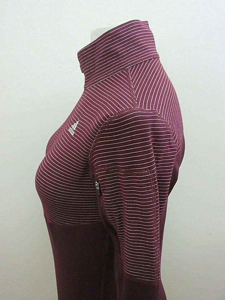 Adidas Women's Climalite 1/2 Zipper Pullover Maroon White Striped New Free Ship - Image 4 of 4
