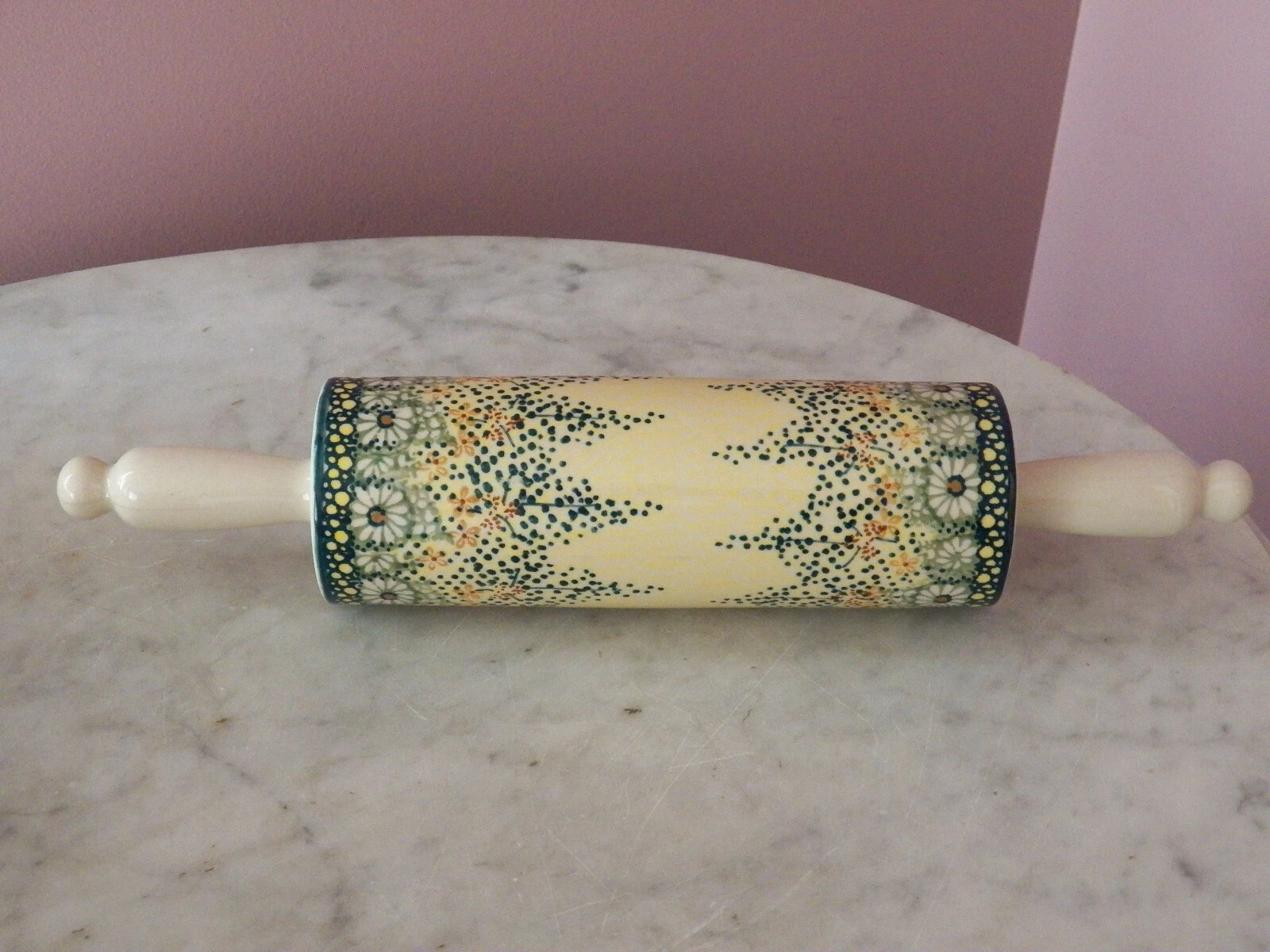 Polish Pottery Rolling Pin! UNIKAT Signature Exclusive Miss Daisy Pattern!
