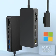 Microsoft Surface Dock Triple Display with Power Supply, 12 in 1 Surface Pro