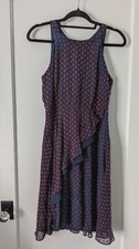 Anthropologie Eva Franco Maryanne Navy/Red Dot Ruffle Dress Size 6, Made In USA