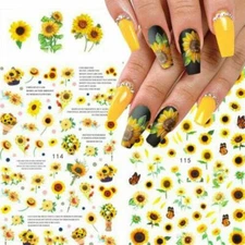 3D Nail Stickers Sunflower Self-Adhesive Floral Decals DIY Nail Art Tips Decor ☽
